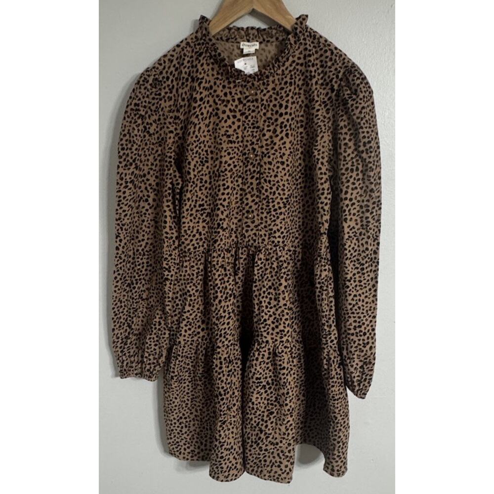 Crewcuts Dress Girls Corduroy Tiered Long Sleeve Leopard Print Size 14 NEW